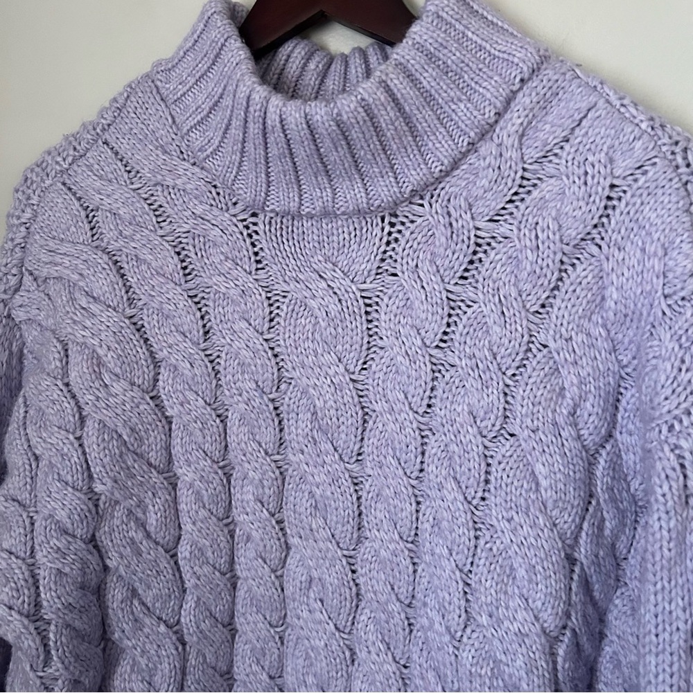 Divided H&M Sweater Lavender Purple Cable Knit Turtleneck casual comfy - Picture 2 of 13
